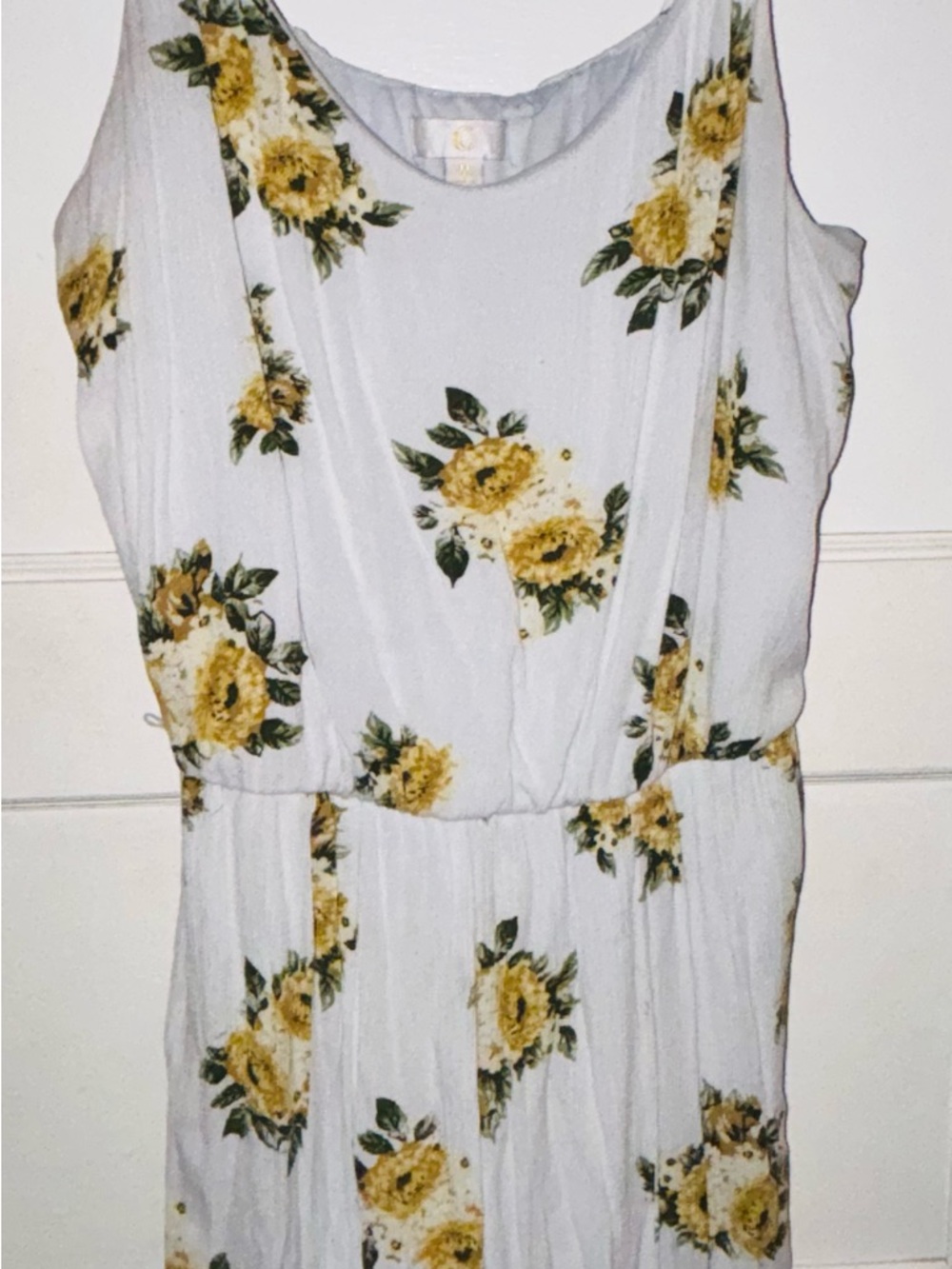 White Floral Sleeveless Maxi jumpsuit with Yellow Rose Print